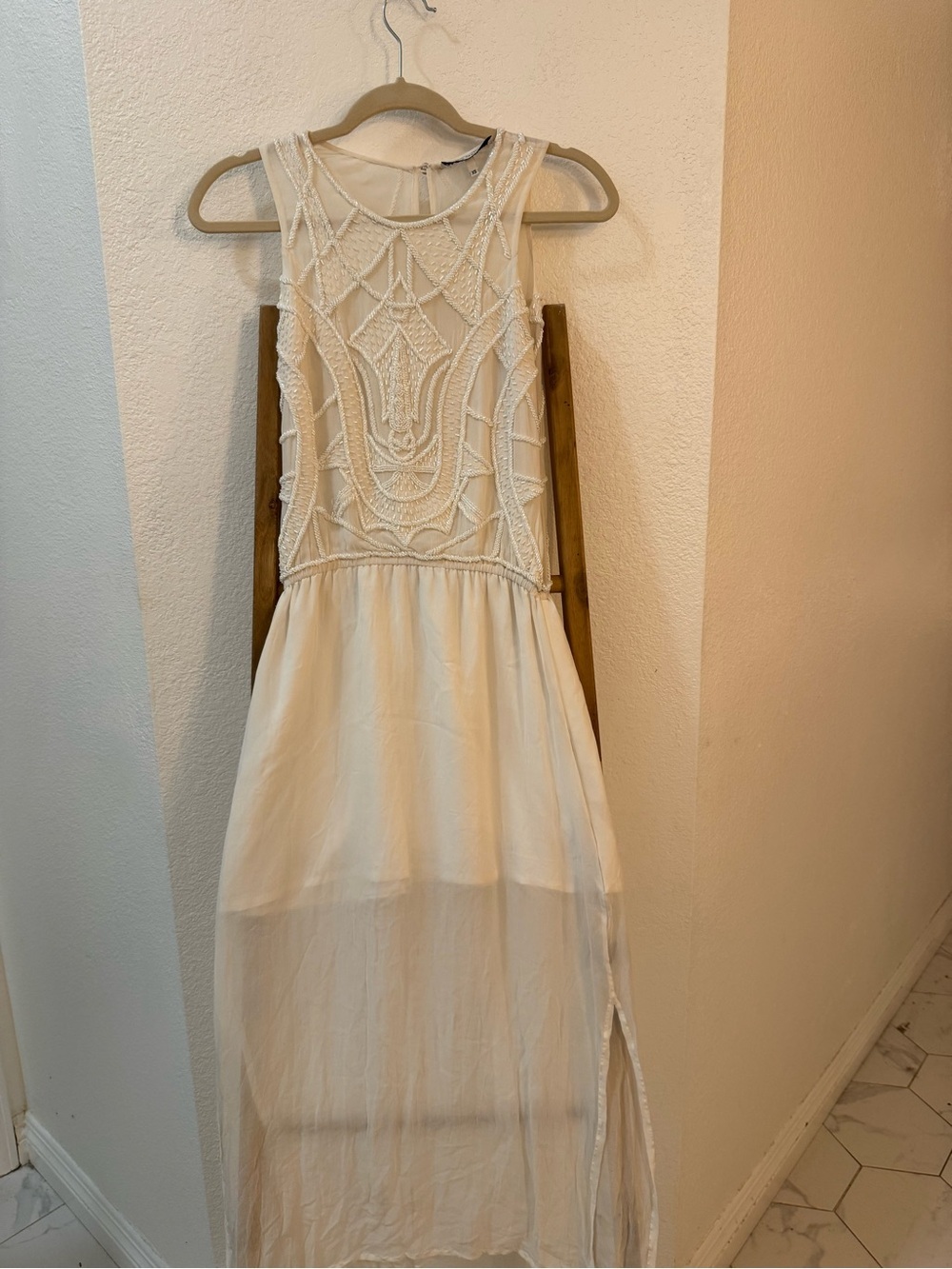 Karina Grimaldi Ivory Embellished Midi Silk Dress Bridal Perfect